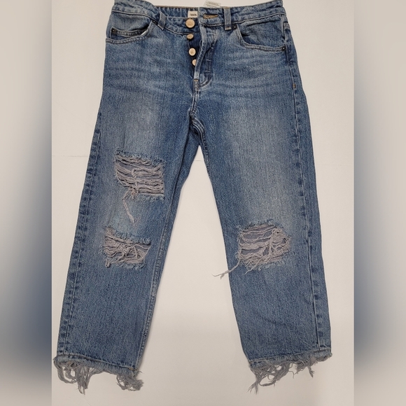 ASOS 26/26 Destroyed Distressed Cropped Capri Jeans Button Fly - Picture 1 of 4